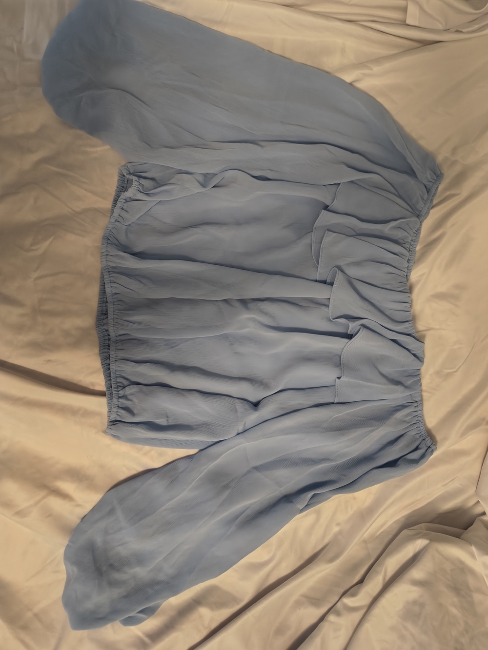 Off-Shoulder Light Blue Ruffle Blouse - Picture 3 of 3